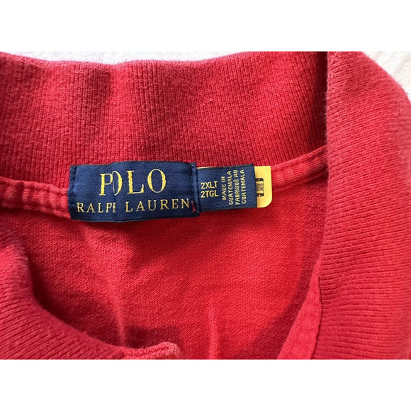 Polo Ralph Lauren, Golf Shirt Mens 2XLT Red w/Navy Blue Pony Preppy - Picture 5 of 12